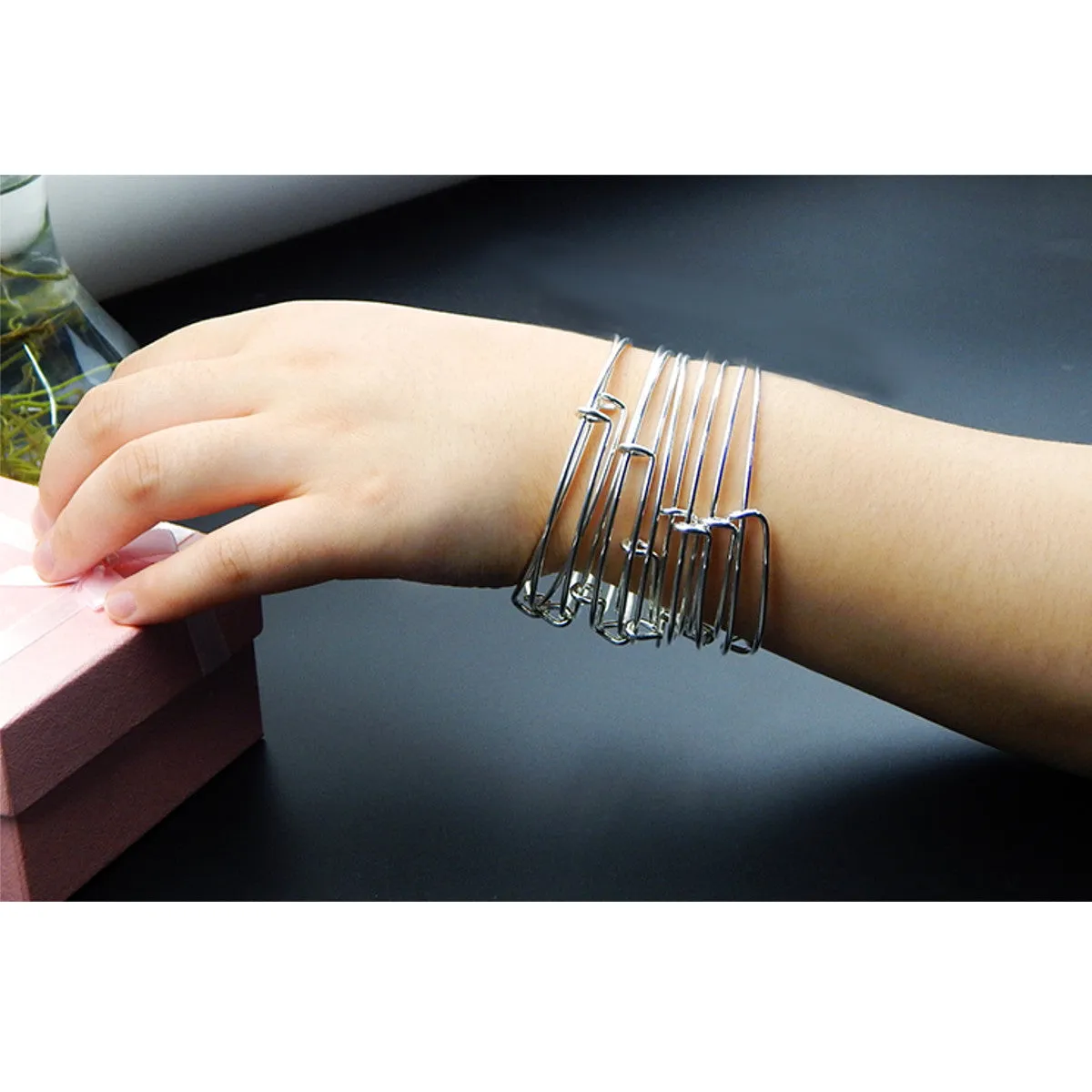 10/20Pcs Silver Plated Expandable Adjustable Bulk Wire Wrapped Bangle Bracelet