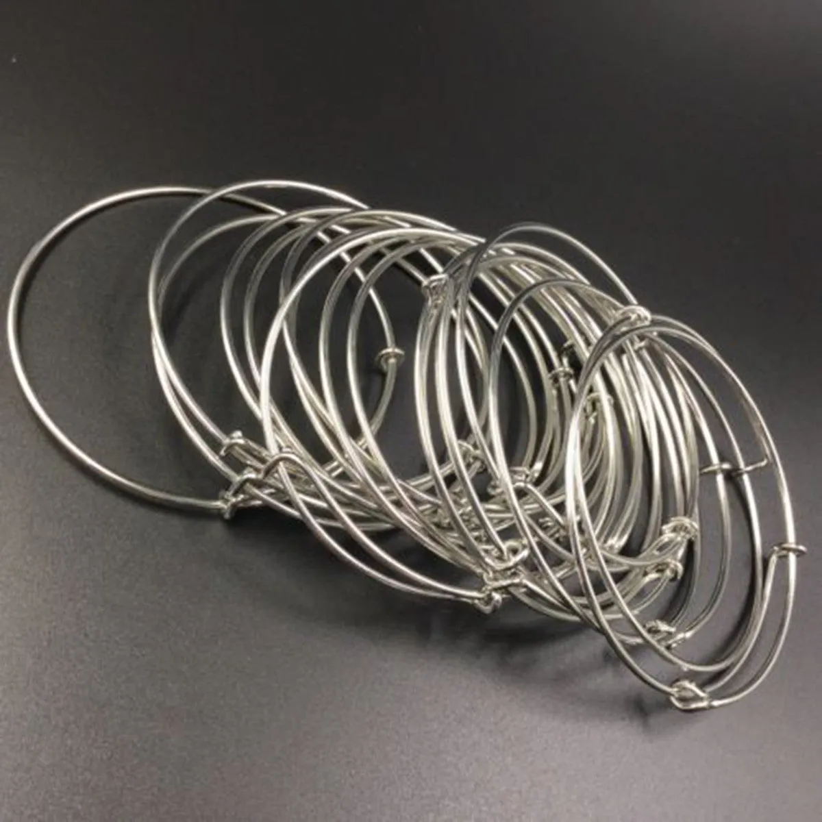 10/20Pcs Silver Plated Expandable Adjustable Bulk Wire Wrapped Bangle Bracelet