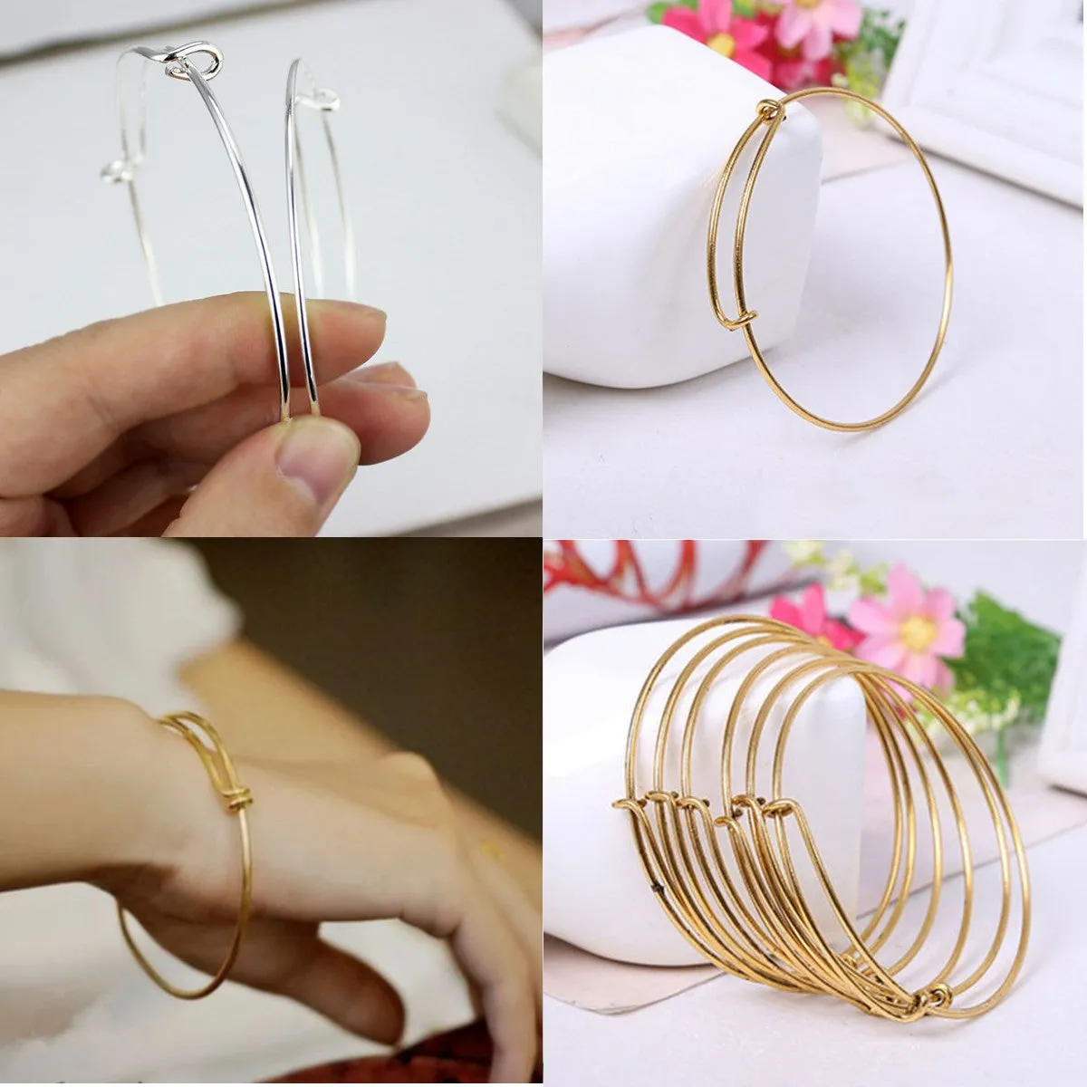 10/20Pcs Silver Plated Expandable Adjustable Bulk Wire Wrapped Bangle Bracelet