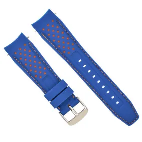 22MM CURVED RUBBER STRAP PERFORATED FOR CITIZEN ECO DRIVE WATCH BLUE ORANGE STITCH