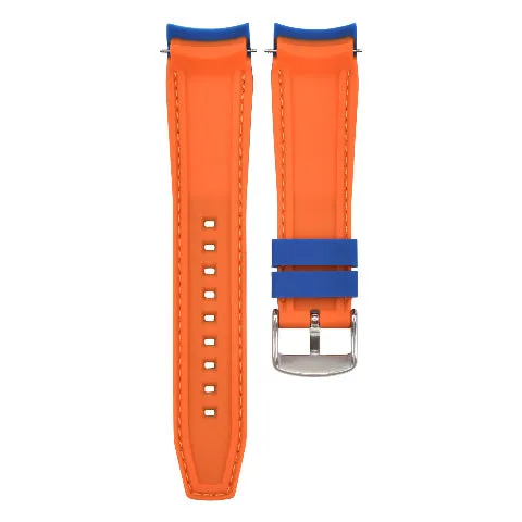 22MM CURVED RUBBER STRAP PERFORATED FOR CITIZEN ECO DRIVE WATCH BLUE ORANGE STITCH