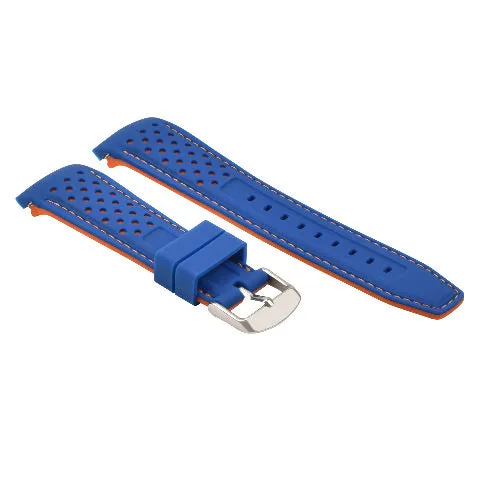 22MM CURVED RUBBER STRAP PERFORATED FOR CITIZEN ECO DRIVE WATCH BLUE ORANGE STITCH