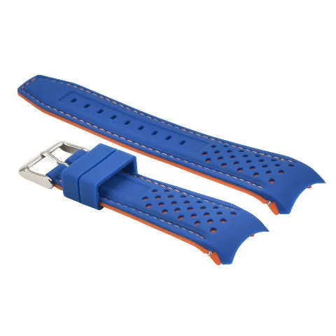 22MM CURVED RUBBER STRAP PERFORATED FOR CITIZEN ECO DRIVE WATCH BLUE ORANGE STITCH
