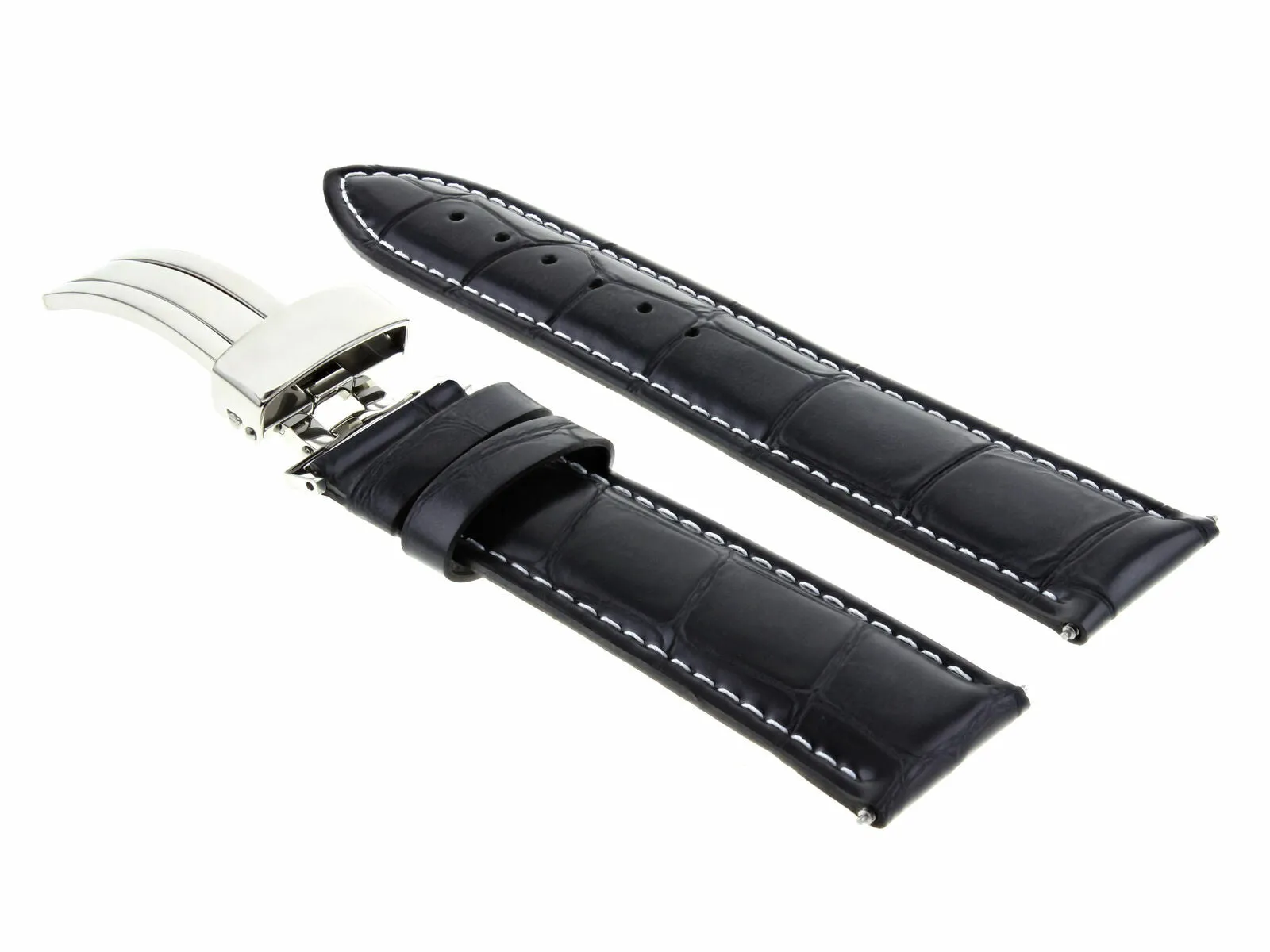 22MM LEATHER DEPLOYMENT STRAP BAND DEPLOYMENT CLASP FOR FRANCK MULLER BLACK