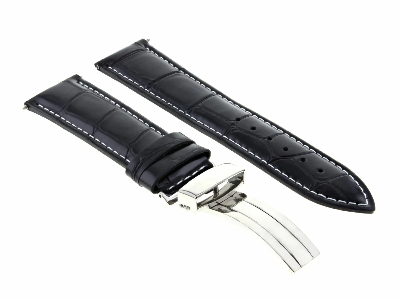 22MM LEATHER DEPLOYMENT STRAP BAND DEPLOYMENT CLASP FOR FRANCK MULLER BLACK