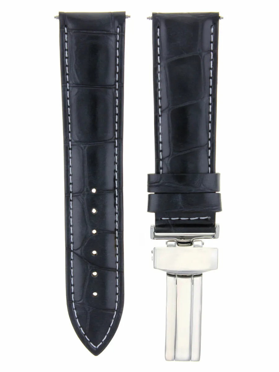 22MM LEATHER DEPLOYMENT STRAP BAND DEPLOYMENT CLASP FOR FRANCK MULLER BLACK
