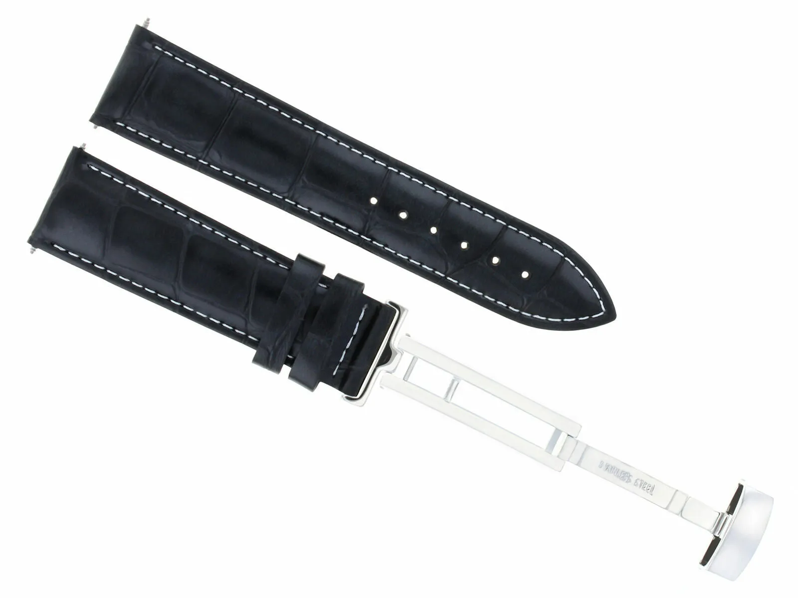 22MM LEATHER DEPLOYMENT STRAP BAND DEPLOYMENT CLASP FOR FRANCK MULLER BLACK