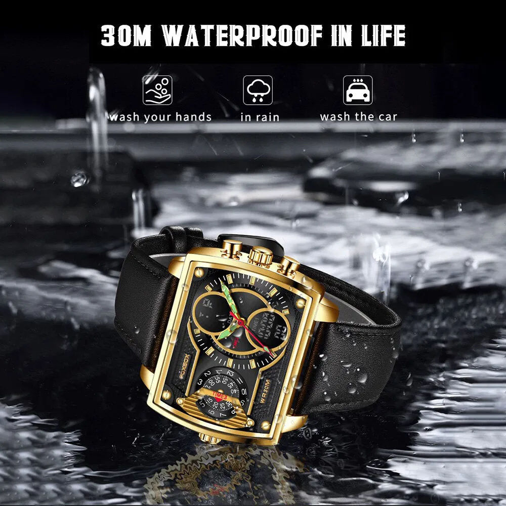 6 Colors Zinc Alloy Stainless Steel Strap Waterproof Luminous Week Date Display Rectangular Digital Watch