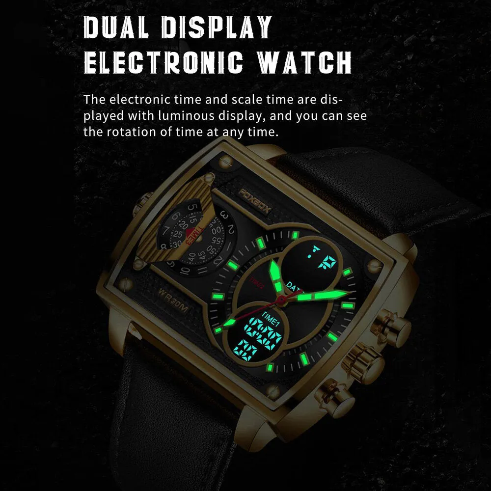 6 Colors Zinc Alloy Stainless Steel Strap Waterproof Luminous Week Date Display Rectangular Digital Watch