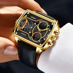 6 Colors Zinc Alloy Stainless Steel Strap Waterproof Luminous Week Date Display Rectangular Digital Watch