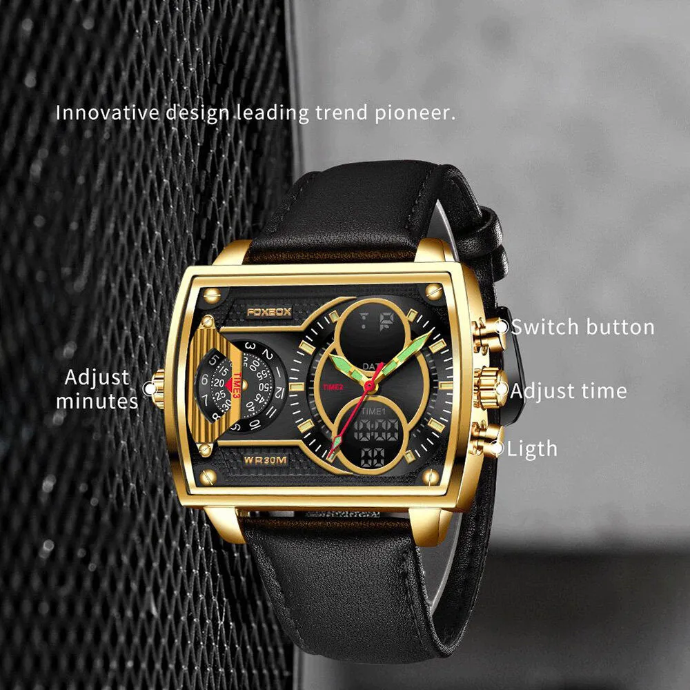6 Colors Zinc Alloy Stainless Steel Strap Waterproof Luminous Week Date Display Rectangular Digital Watch