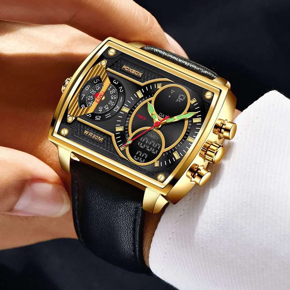 6 Colors Zinc Alloy Stainless Steel Strap Waterproof Luminous Week Date Display Rectangular Digital Watch