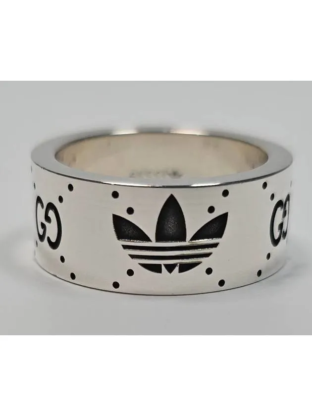 Adidas Trefoil GG logo engraved sterling wide ring No 17
