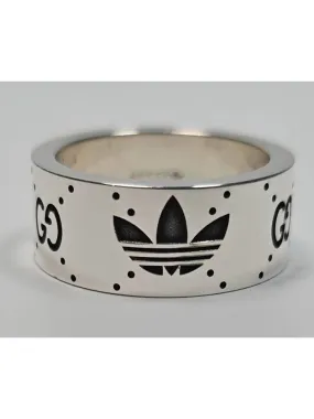Adidas Trefoil GG logo engraved sterling wide ring No 17