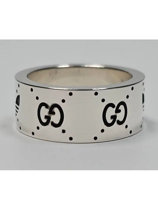 Adidas Trefoil GG logo engraved sterling wide ring No 17