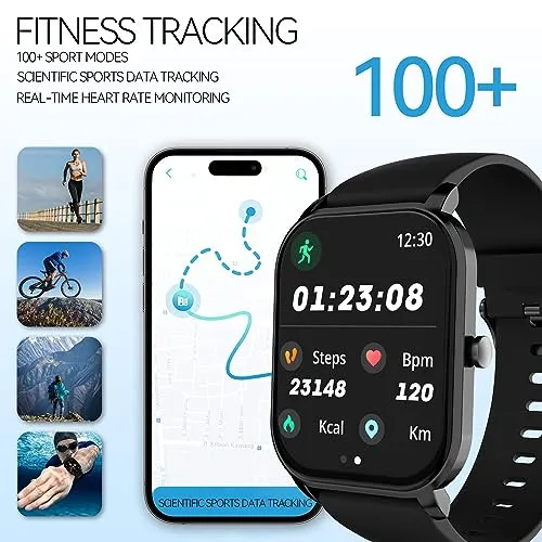 anyloop Smart Watch for Men and Women, 2.02'' Activity Tracker and Smartwatches, 100  Sport Modes Fitness Tracker with IP68 Waterproof Heart Rate Sleep Monitor Compatible with Android&iOS