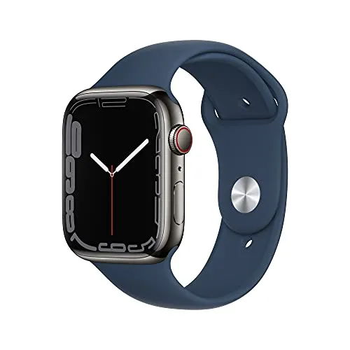 Apple Watch Series 7 [GPS   Cellular 45mm] Smart Watch w/Graphite Stainless Steel Case with Abyss Blue Sport Band. Fitness Tracker, Blood Oxygen & ECG Apps, Always-On Retina Display, Water Resistant