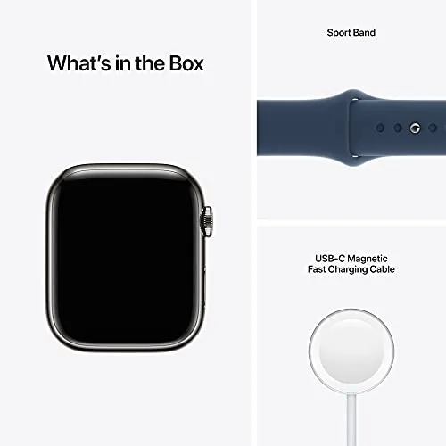 Apple Watch Series 7 [GPS   Cellular 45mm] Smart Watch w/Graphite Stainless Steel Case with Abyss Blue Sport Band. Fitness Tracker, Blood Oxygen & ECG Apps, Always-On Retina Display, Water Resistant