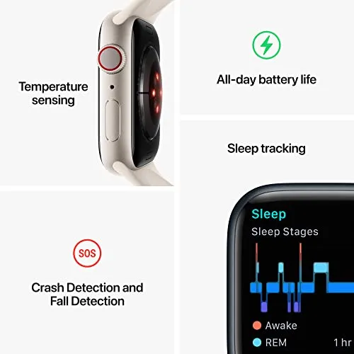 Apple Watch Series 8 [GPS   Cellular 41mm] Smart Watch w/Silver Aluminum Case with White Sport Band - S/M. Fitness Tracker, Blood Oxygen & ECG Apps, Always-On Retina Display, Water Resistant