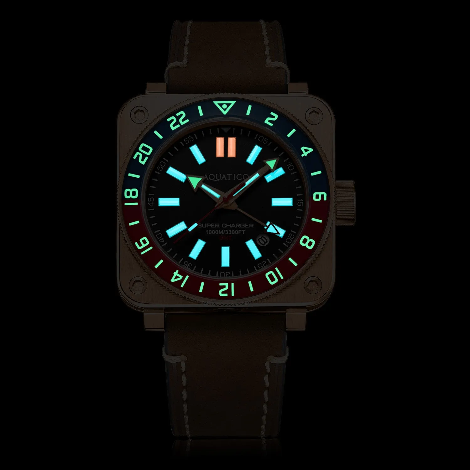 Aquatico Super Charger GMT Watch (Black Dial Batman Bezel)