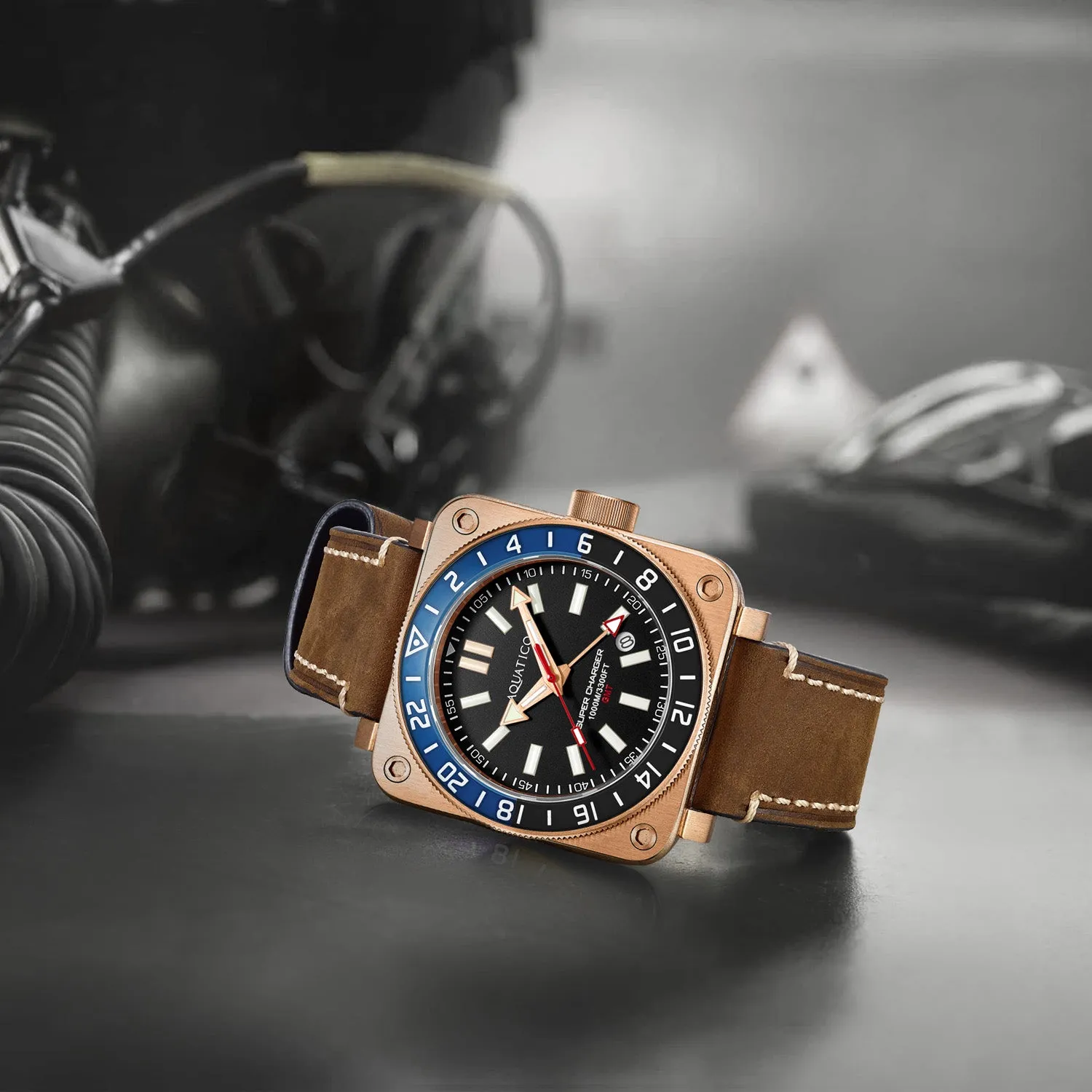 Aquatico Super Charger GMT Watch (Black Dial Batman Bezel)