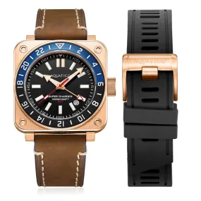 Aquatico Super Charger GMT Watch (Black Dial Batman Bezel)