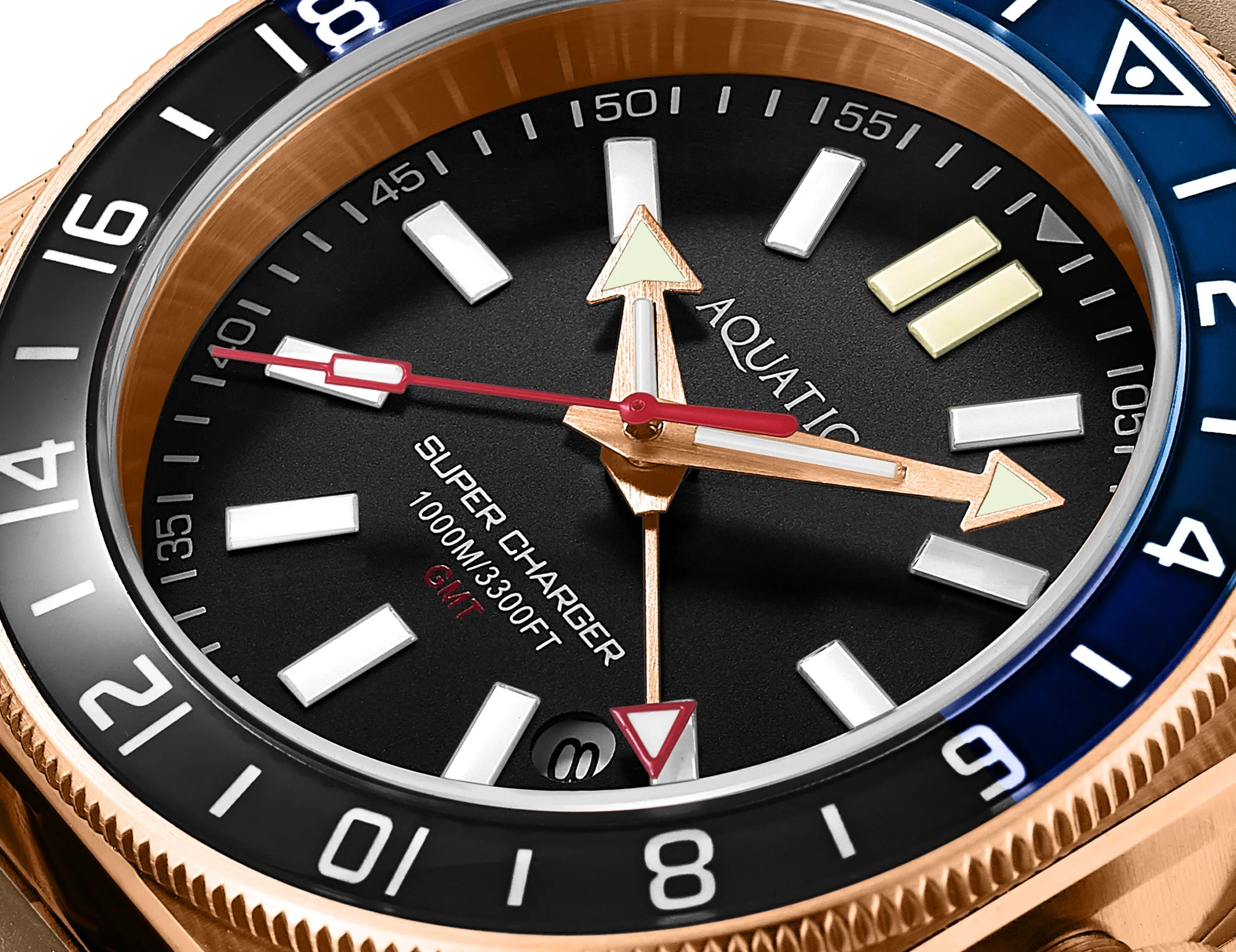 Aquatico Super Charger GMT Watch (Black Dial Batman Bezel)