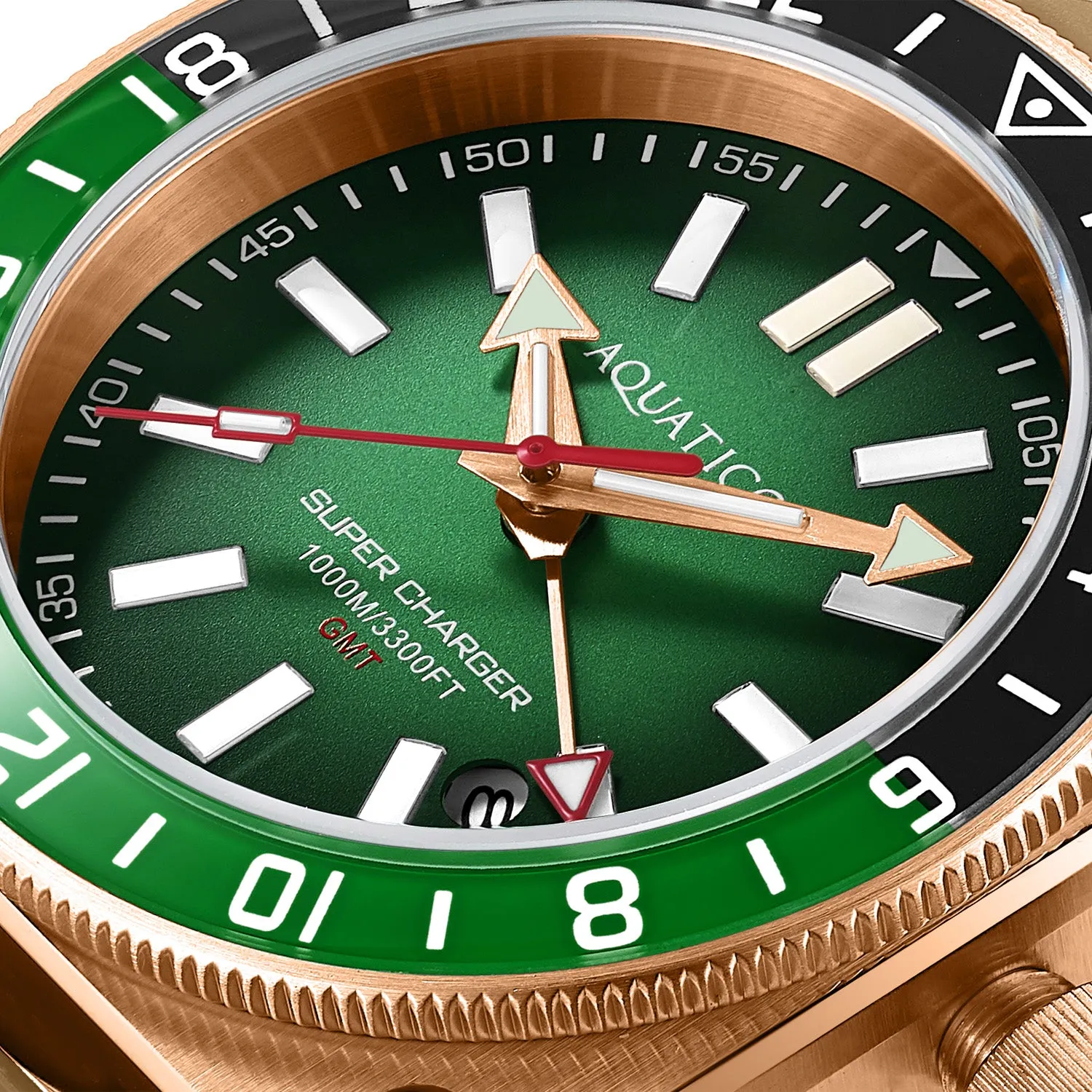 Aquatico Super Charger GMT Watch (Green Dial Green and Black Bezel)