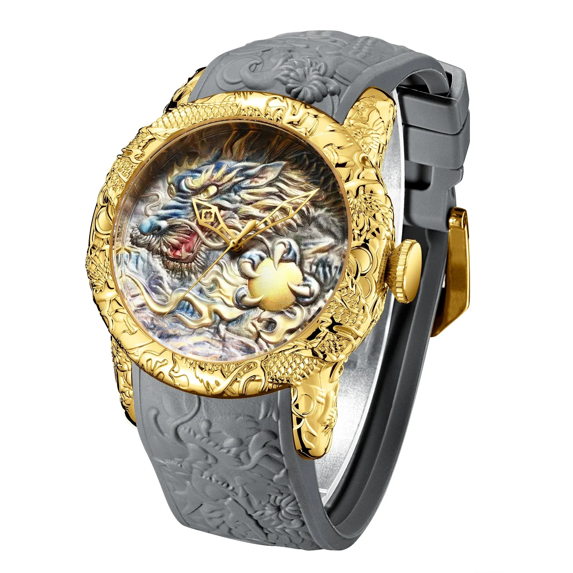 Biden 0129-2 3D Engraved Dragon Dial Quartz Watch