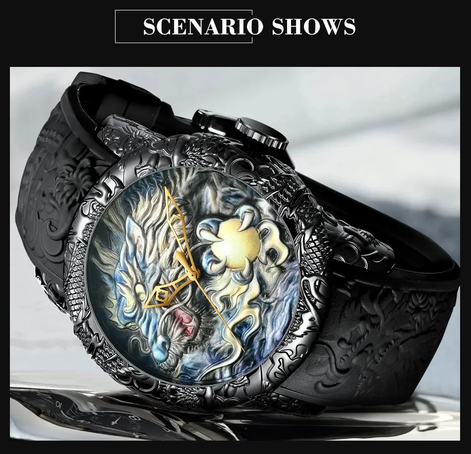 Biden 0129-2 3D Engraved Dragon Dial Quartz Watch
