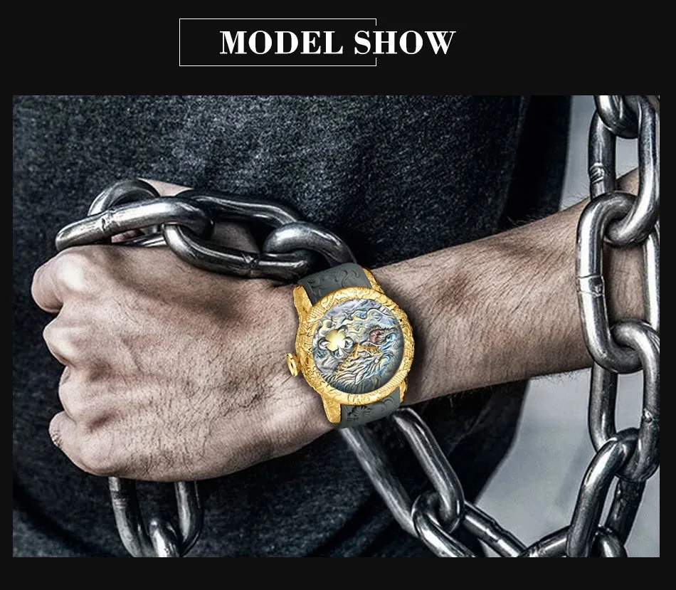 Biden 0129-2 3D Engraved Dragon Dial Quartz Watch