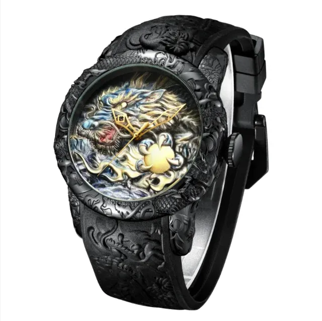 Biden 0129-2 3D Engraved Dragon Dial Quartz Watch