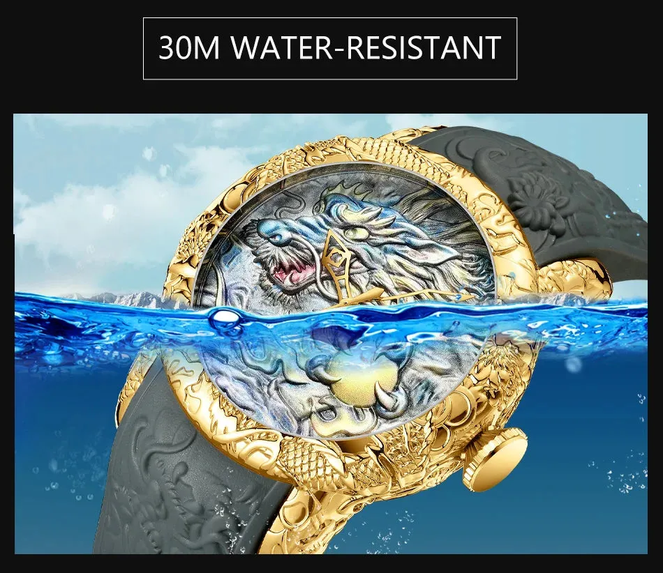 Biden 0129-2 3D Engraved Dragon Dial Quartz Watch