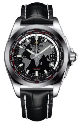 Breitling Galactic Unitime Black Leather Men's Watch WB3510U4-BD94BKCD WB3510U4/BD94BKCD