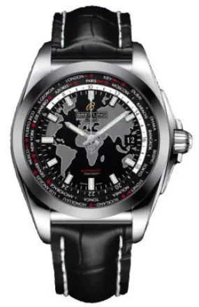 Breitling Galactic Unitime Black Leather Men's Watch WB3510U4-BD94BKCD WB3510U4/BD94BKCD