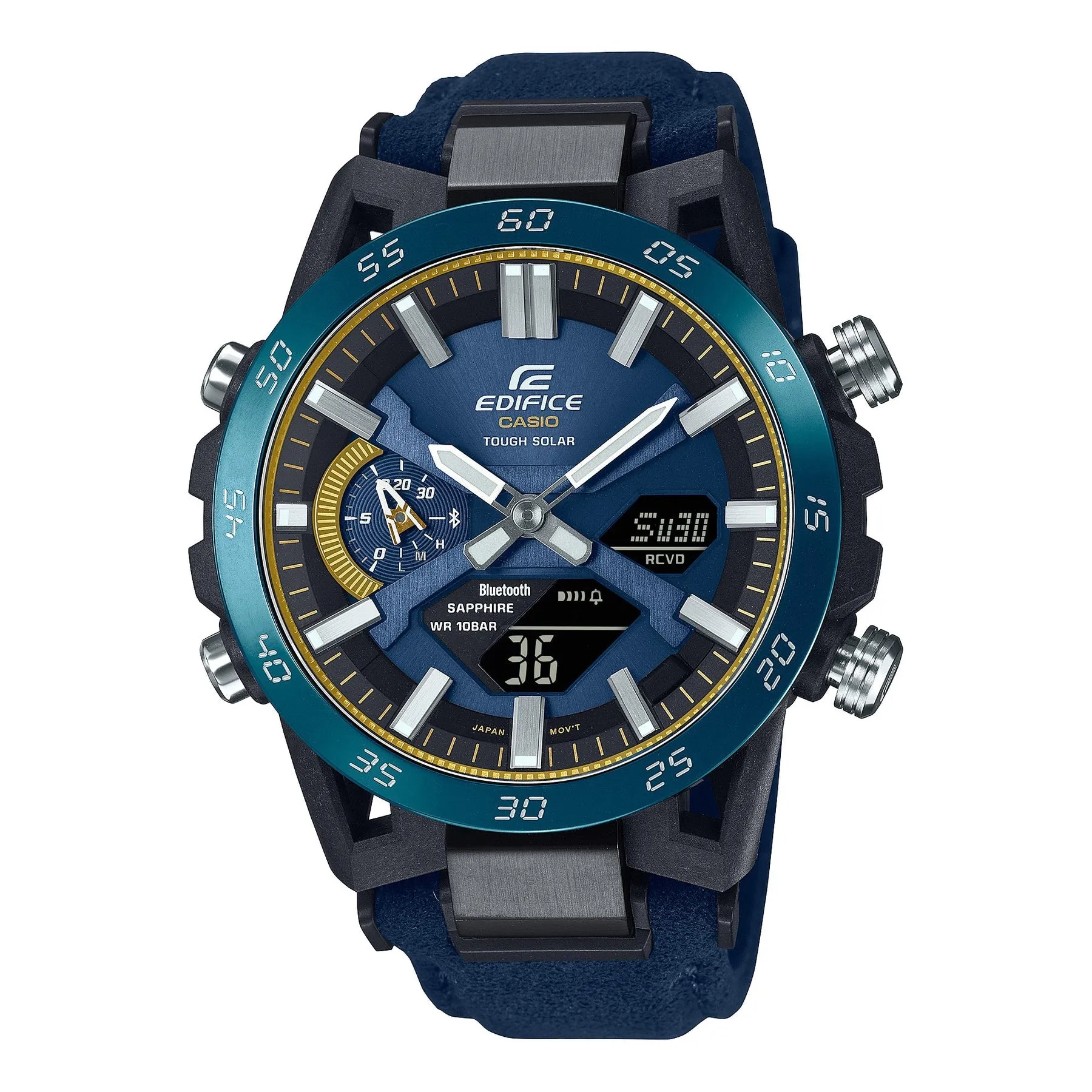 Casio Edifice Duo Solar Blue Alcantara Band Watch ECB2000SS-2A