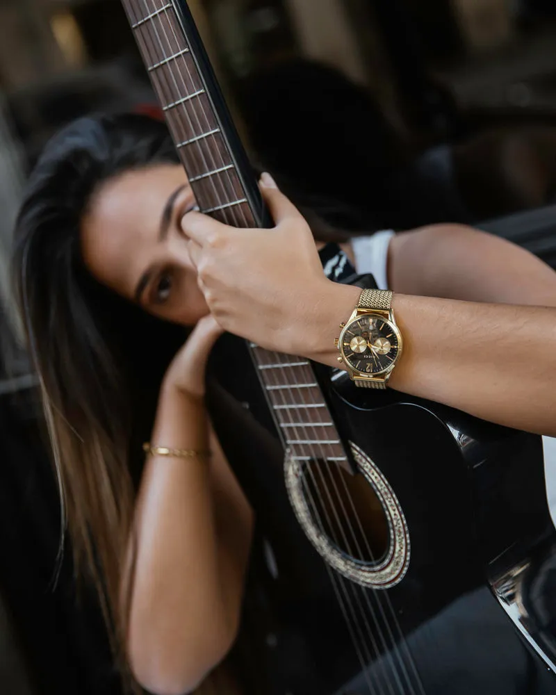 Chronometer watch - Black dial with gold bracelet