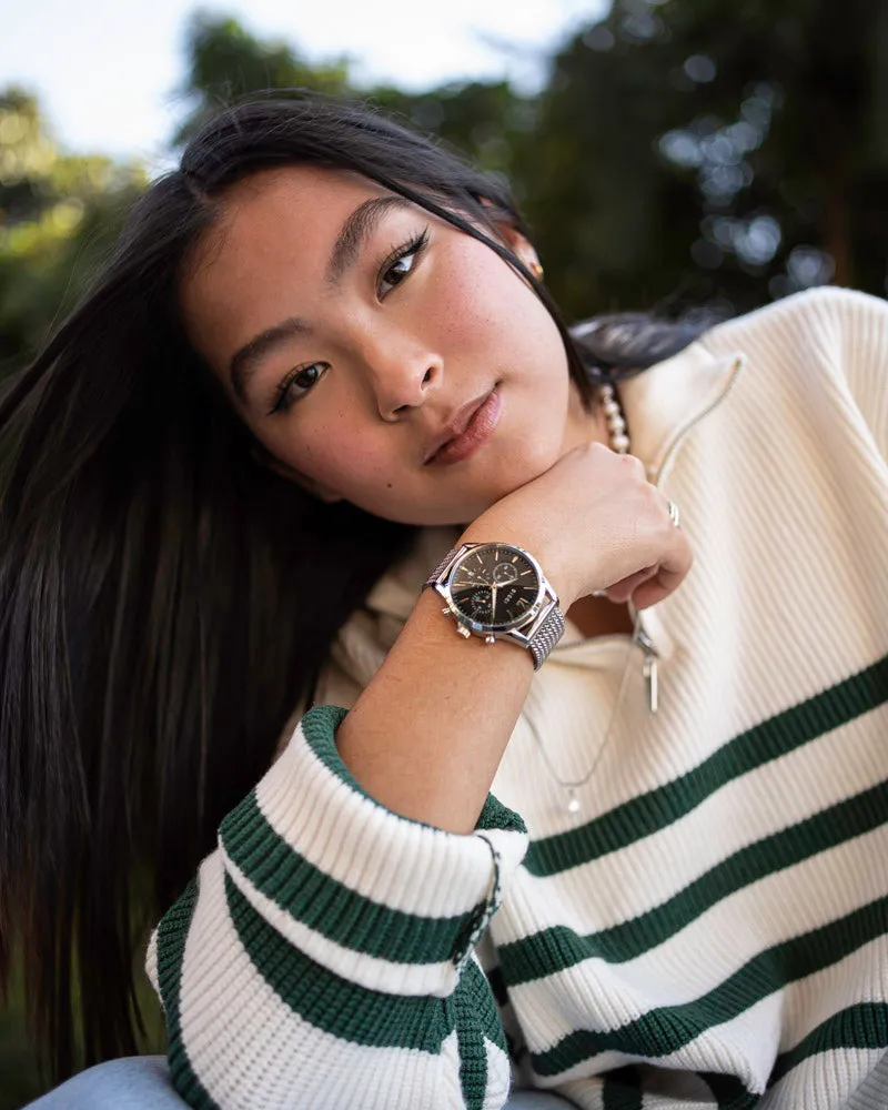 Chronometer watch - Black dial with silver bracelet