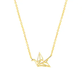 Cute Origami Crane Charm Necklace Stainless Steel