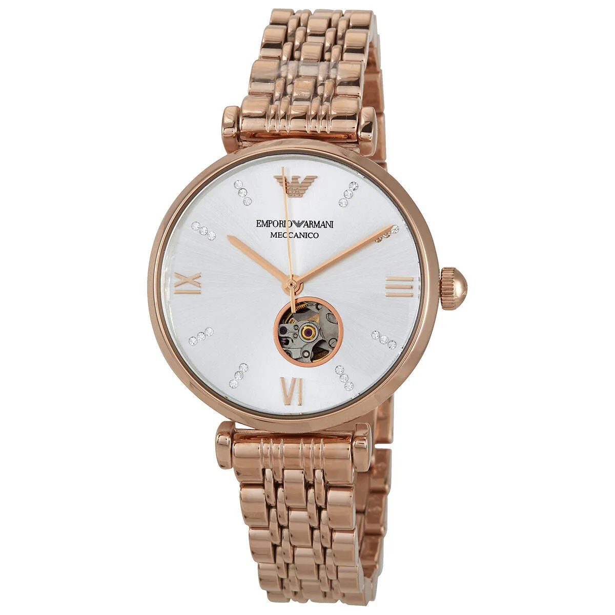 Emporio Armani Automatic Crystal Silver Dial Ladies Watch AR60023