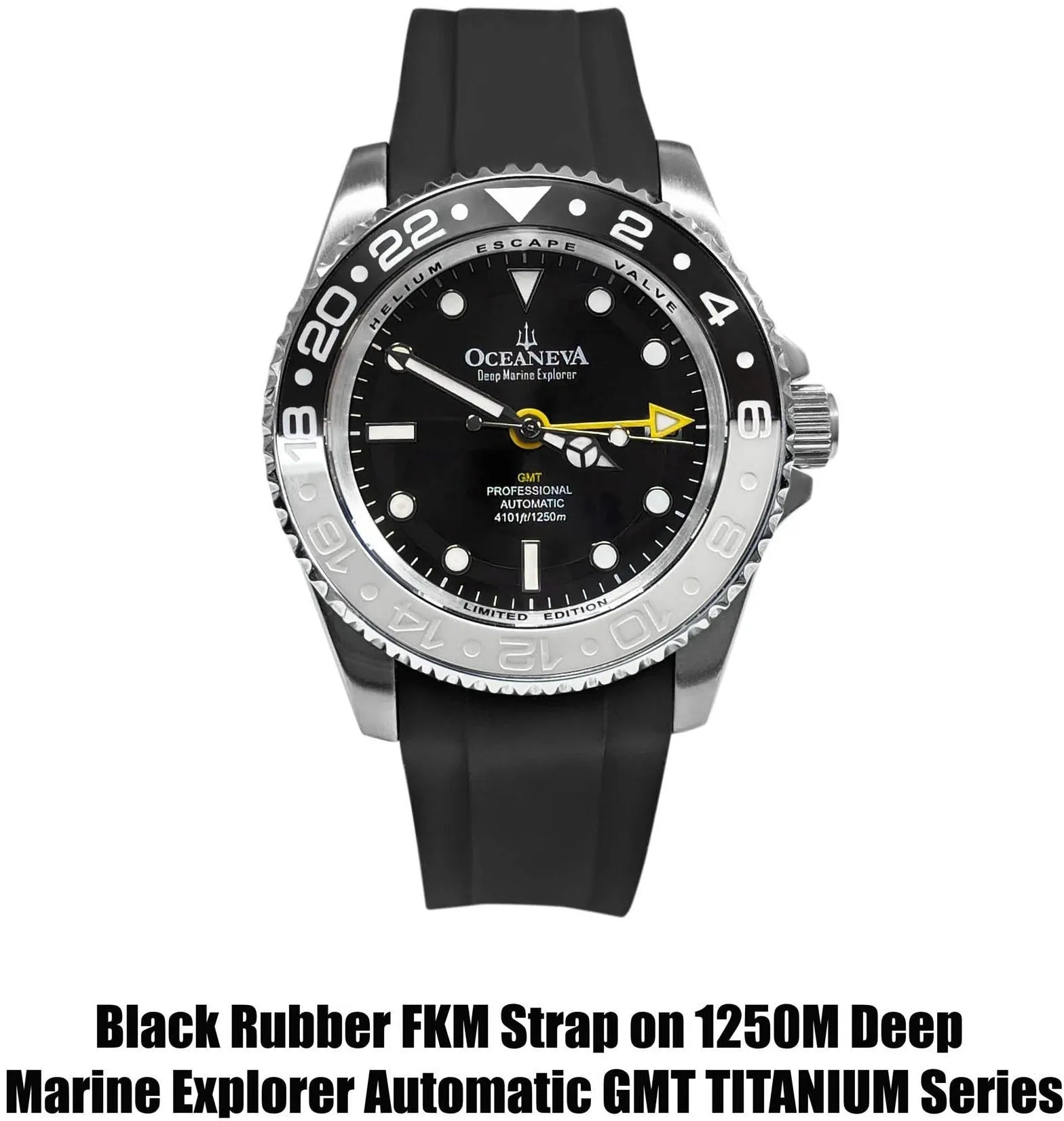 FKM Black Rubber Strap - DAMASCUS Steel Buckle