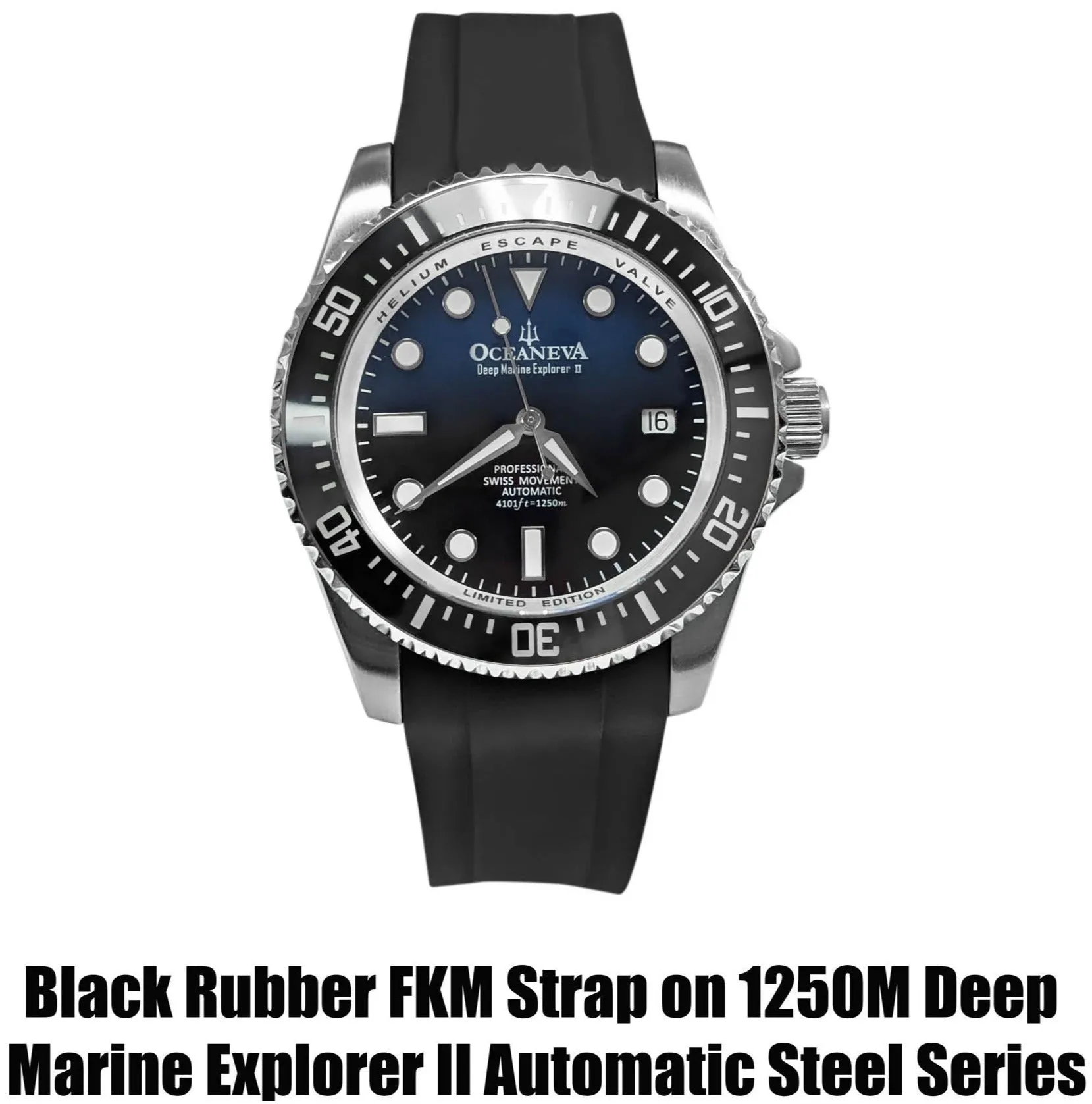 FKM Black Rubber Strap - DAMASCUS Steel Buckle