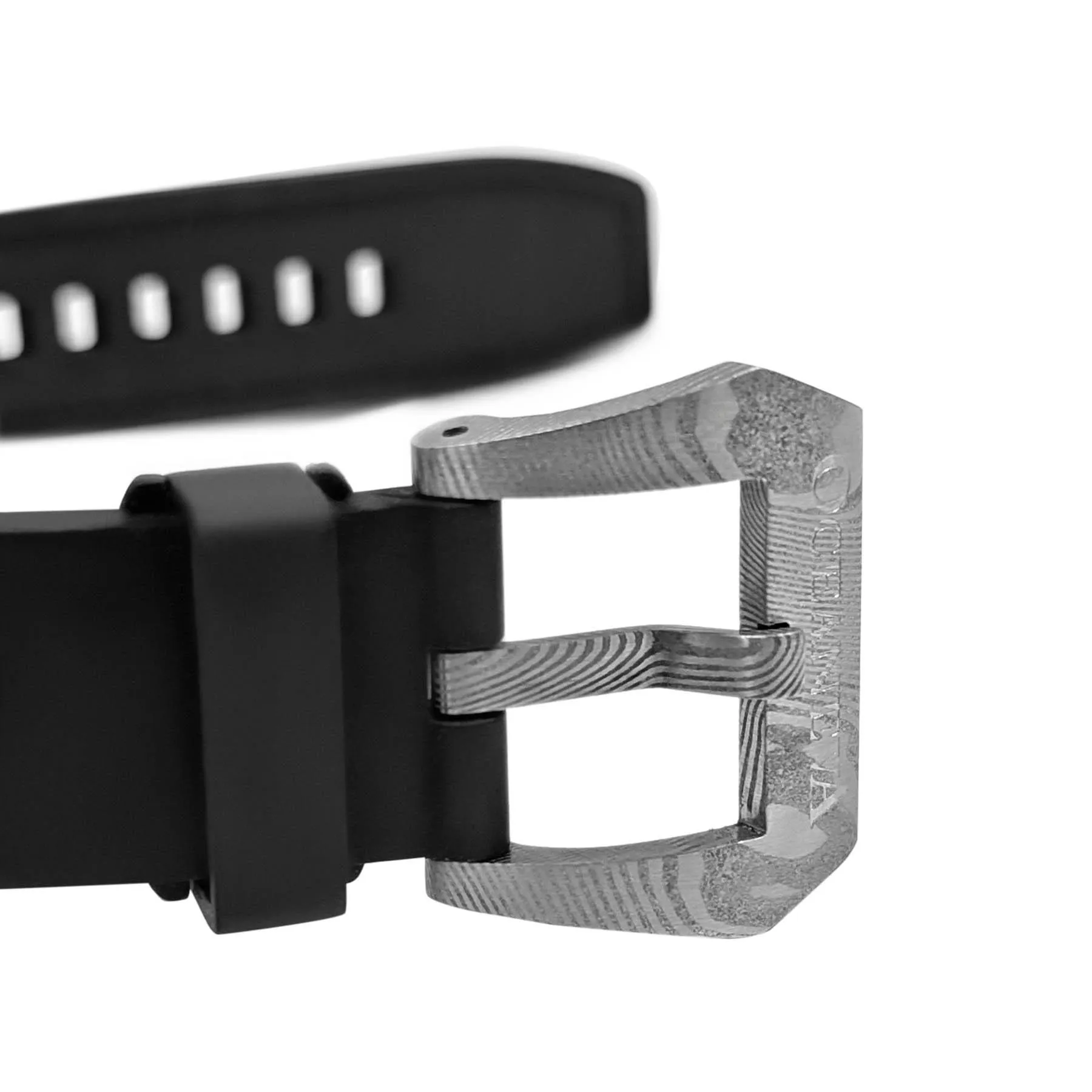 FKM Black Rubber Strap - DAMASCUS Steel Buckle