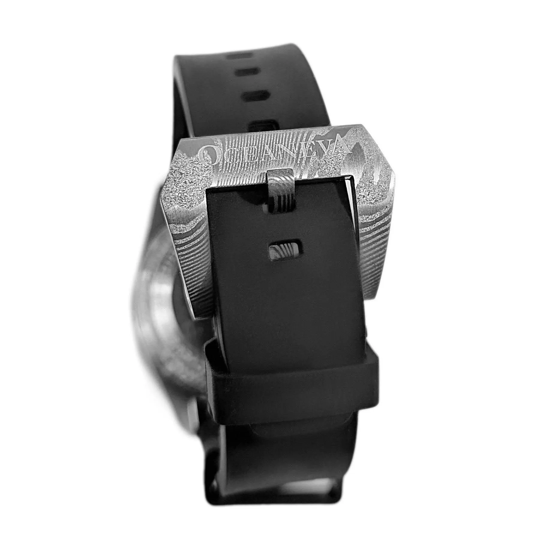 FKM Black Rubber Strap - DAMASCUS Steel Buckle