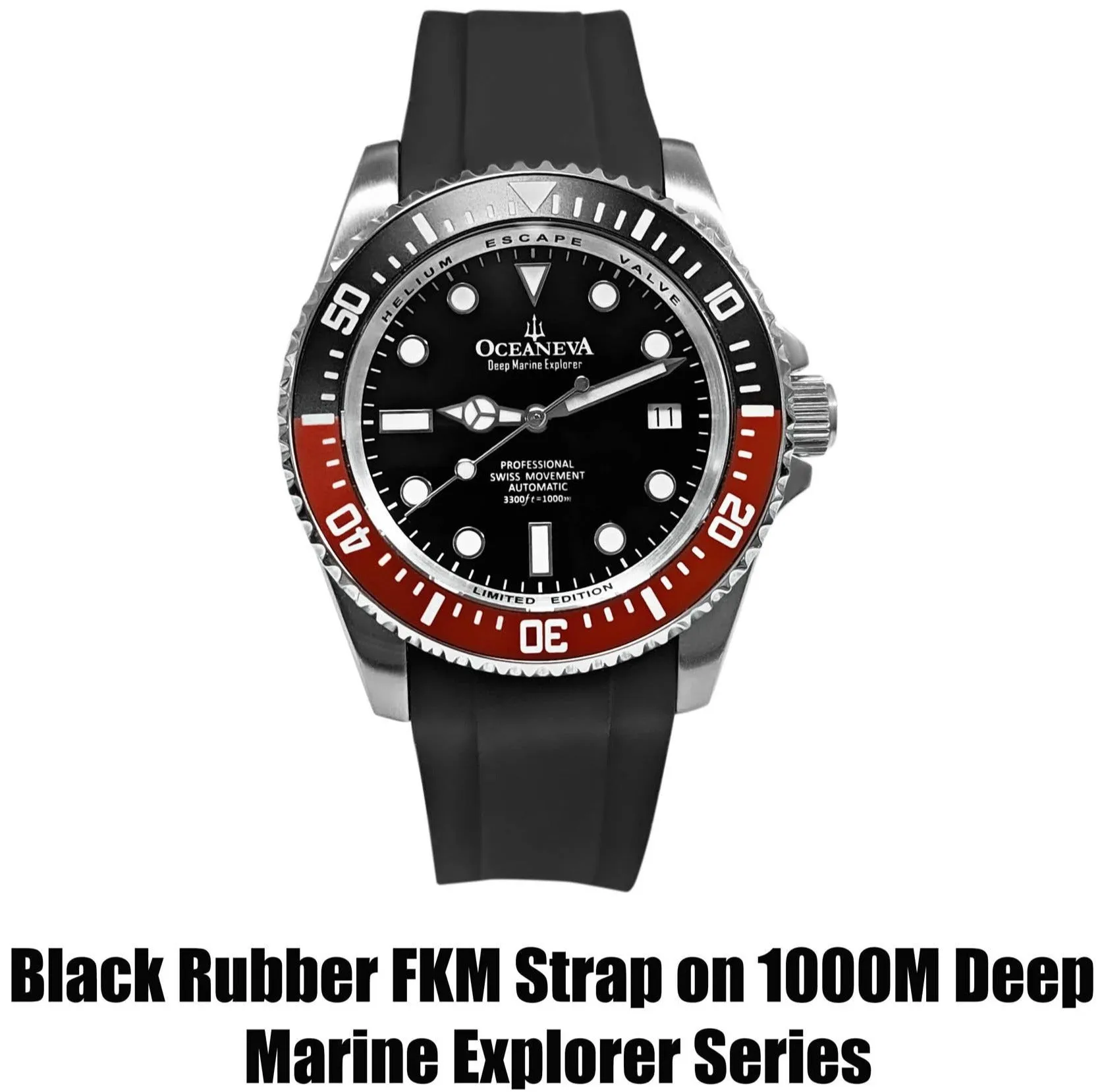 FKM Black Rubber Strap - DAMASCUS Steel Buckle