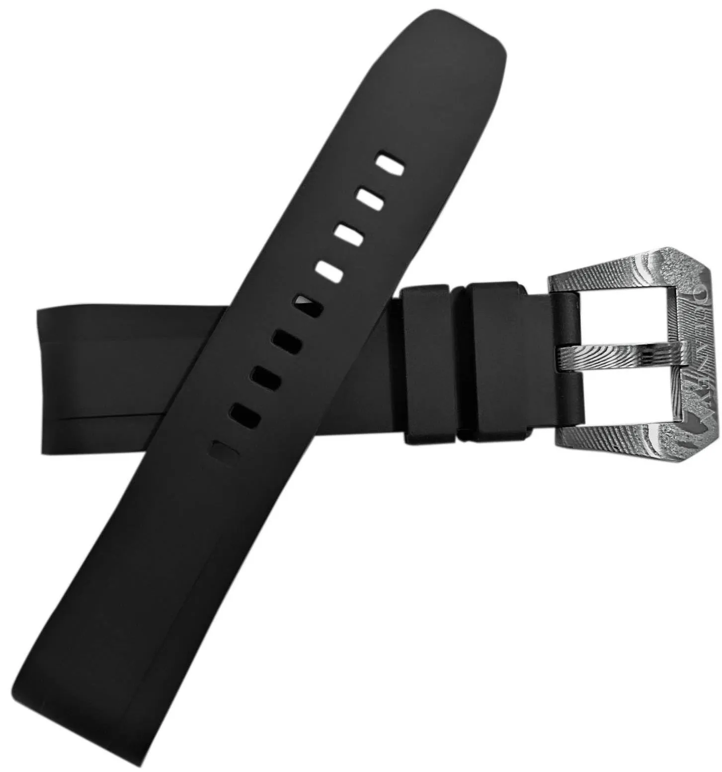 FKM Black Rubber Strap - DAMASCUS Steel Buckle
