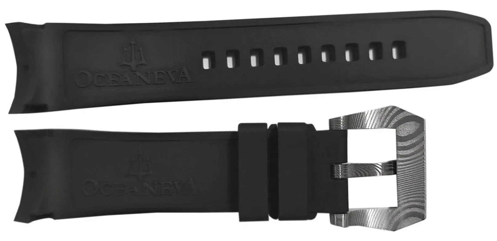 FKM Black Rubber Strap - DAMASCUS Steel Buckle