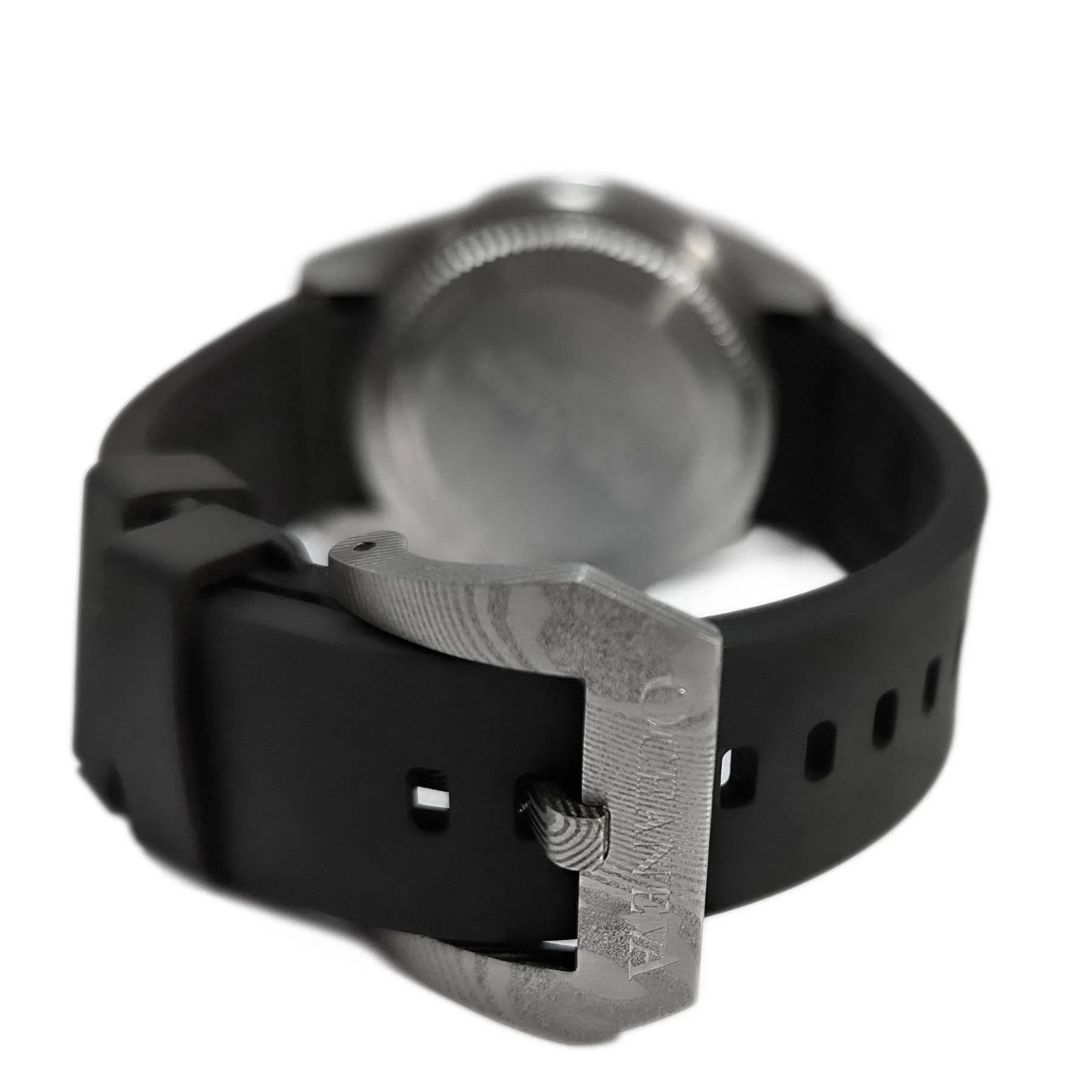 FKM Black Rubber Strap - DAMASCUS Steel Buckle