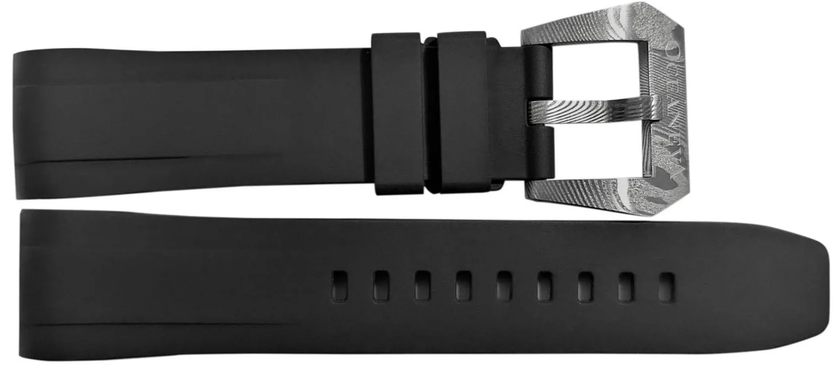 FKM Black Rubber Strap - DAMASCUS Steel Buckle