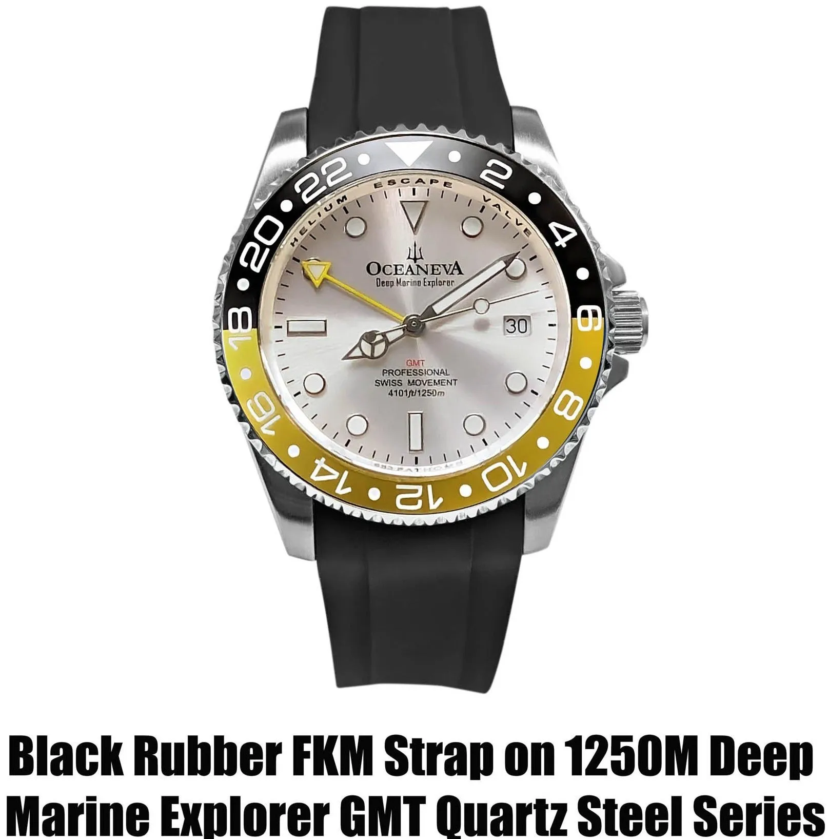 FKM Black Rubber Strap - DAMASCUS Steel Buckle